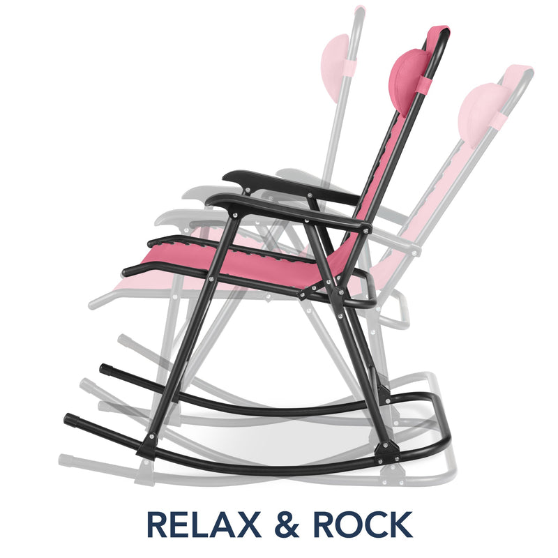 Folding Outdoor Zero Gravity Rocking Lounge Chair w/ Headrest Pillow - Kivo Store