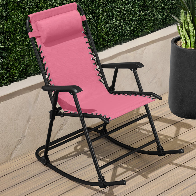 Folding Outdoor Zero Gravity Rocking Lounge Chair w/ Headrest Pillow - Kivo Store