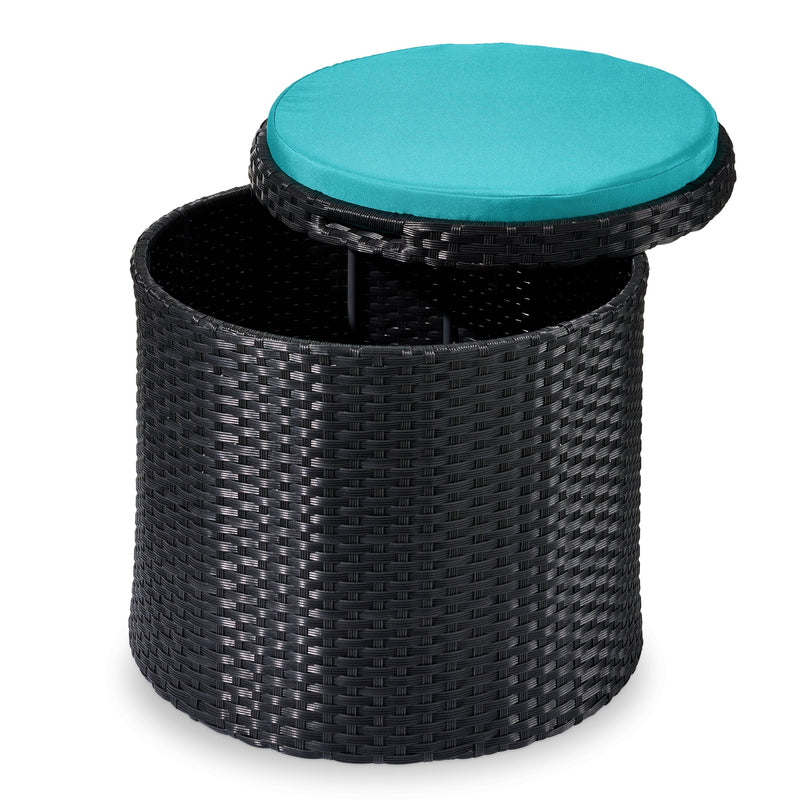 Round Wicker Ottoman, Multipurpose Furniture w/ Removable Cushion