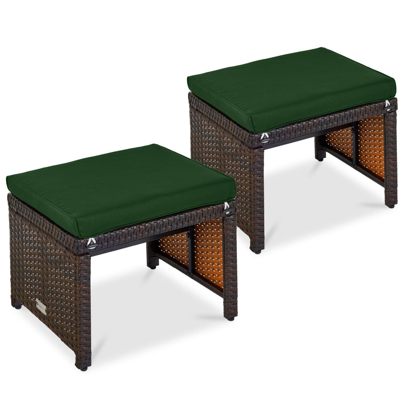 Set of 2 Multipurpose Wicker Ottomans w/ Removable Cushions, Steel Frame