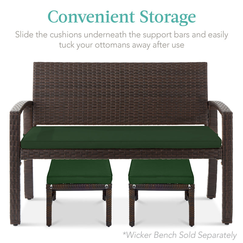 Set of 2 Multipurpose Wicker Ottomans w/ Removable Cushions, Steel Frame