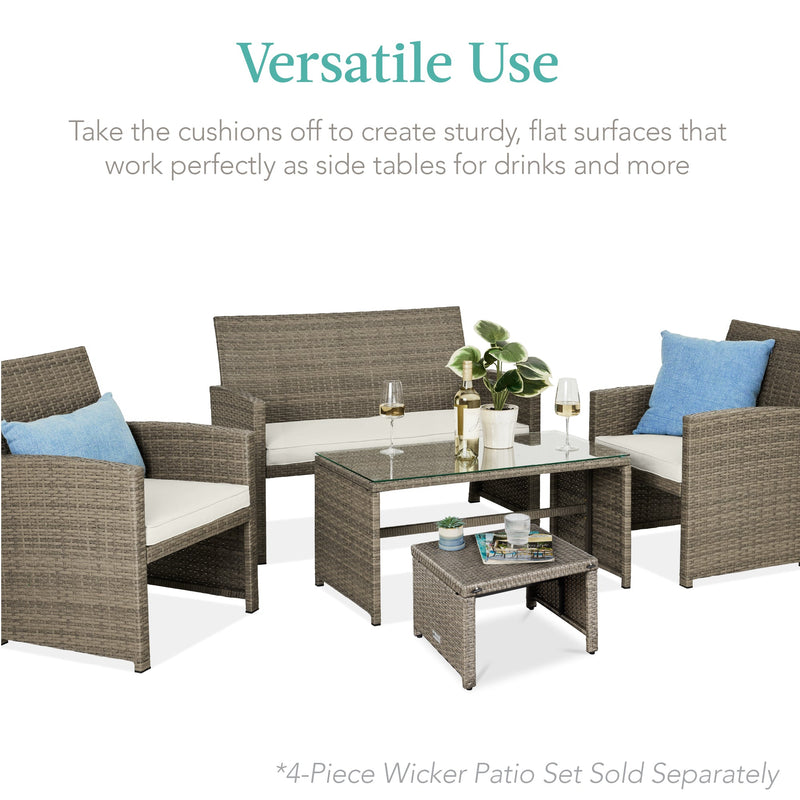 Set of 2 Multipurpose Wicker Ottomans w/ Removable Cushions, Steel Frame