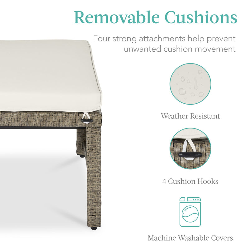 Set of 2 Multipurpose Wicker Ottomans w/ Removable Cushions, Steel Frame