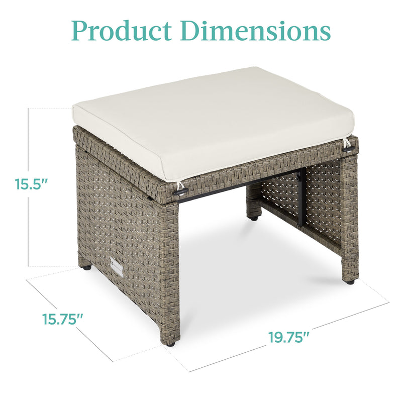 Set of 2 Multipurpose Wicker Ottomans w/ Removable Cushions, Steel Frame