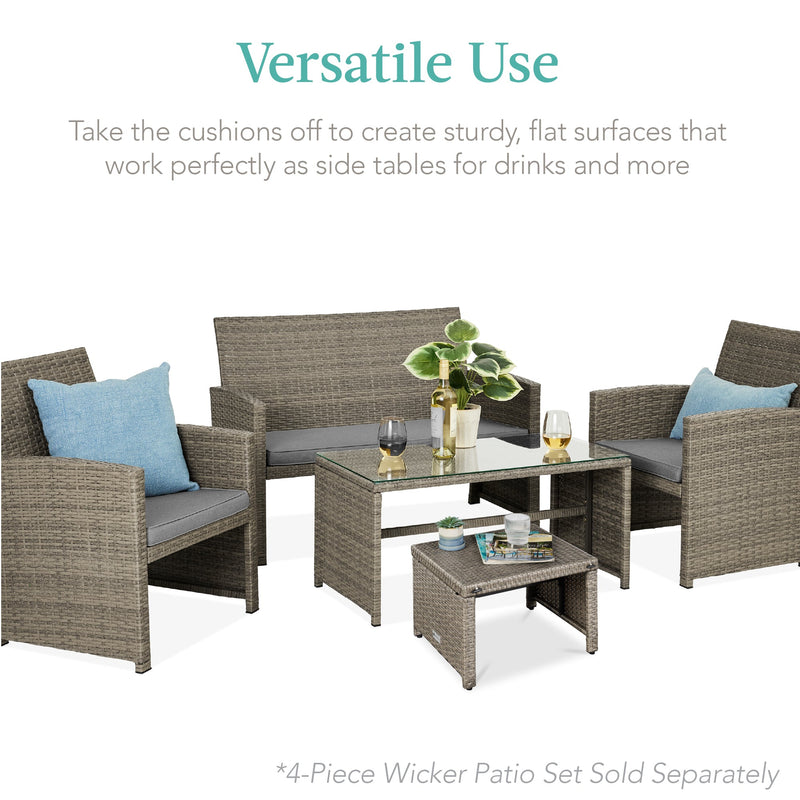 Set of 2 Multipurpose Wicker Ottomans w/ Removable Cushions, Steel Frame
