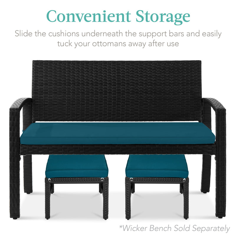 Set of 2 Multipurpose Wicker Ottomans w/ Removable Cushions, Steel Frame