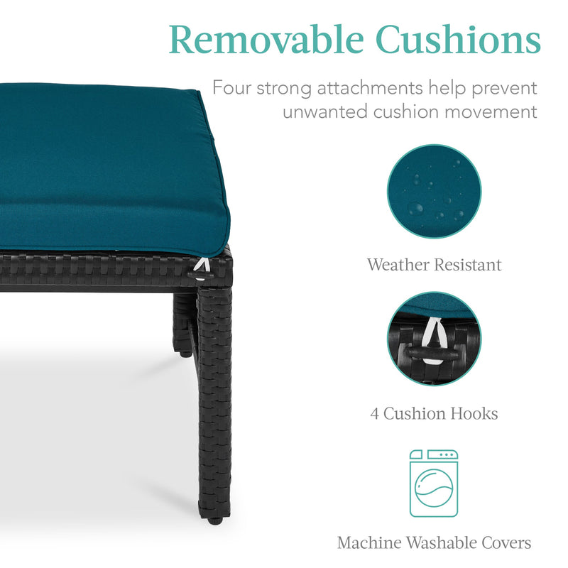Set of 2 Multipurpose Wicker Ottomans w/ Removable Cushions, Steel Frame
