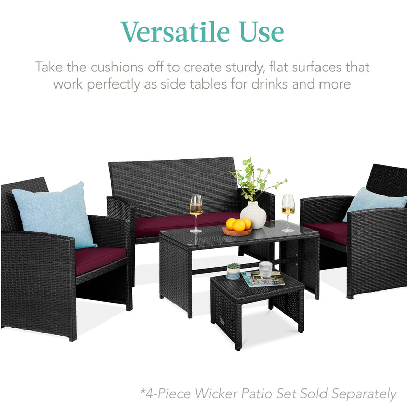 Set of 2 Multipurpose Wicker Ottomans w/ Removable Cushions, Steel Frame