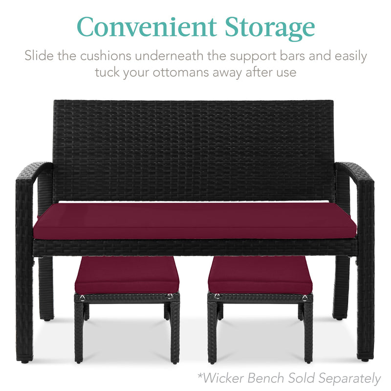 Set of 2 Multipurpose Wicker Ottomans w/ Removable Cushions, Steel Frame