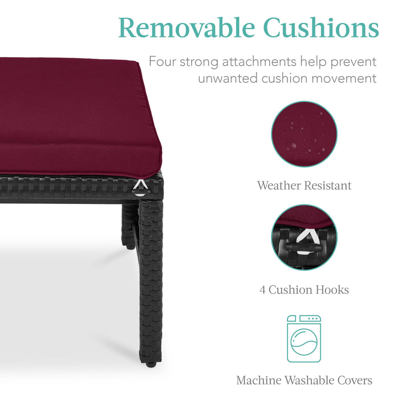 Set of 2 Multipurpose Wicker Ottomans w/ Removable Cushions, Steel Frame