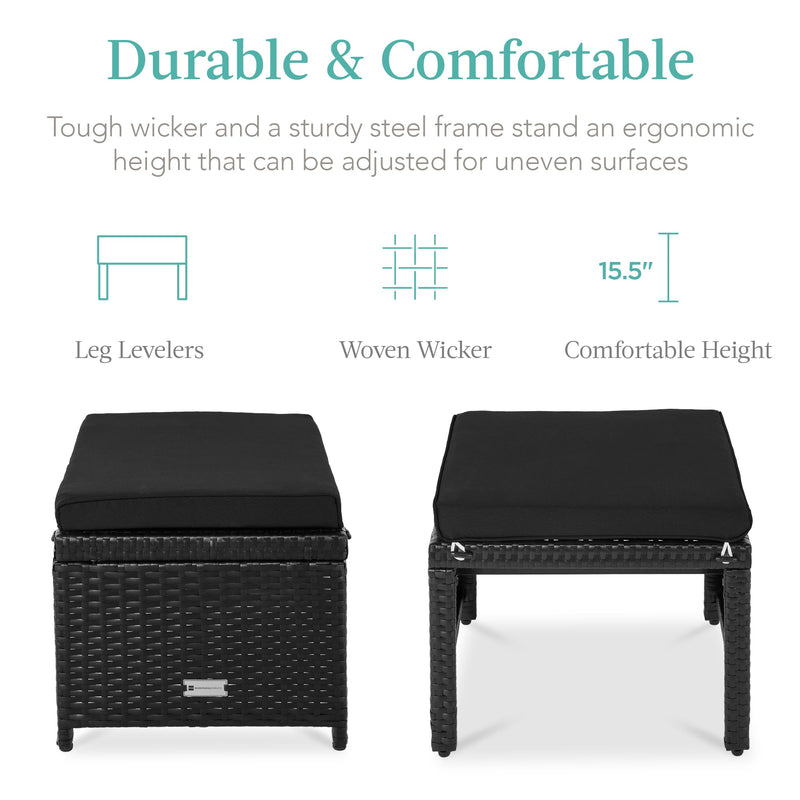 Set of 2 Multipurpose Wicker Ottomans w/ Removable Cushions, Steel Frame