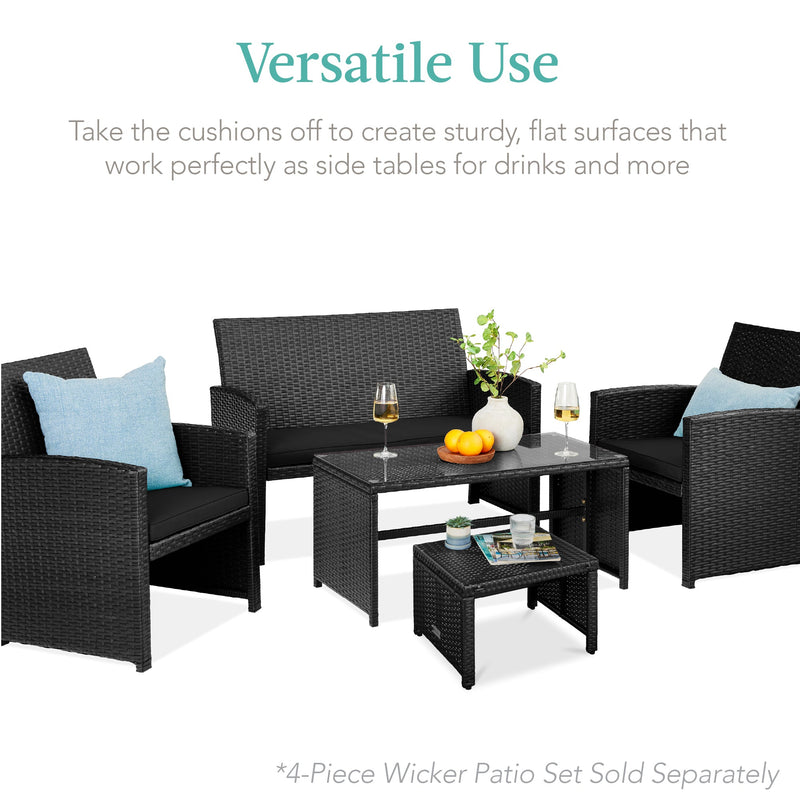 Set of 2 Multipurpose Wicker Ottomans w/ Removable Cushions, Steel Frame