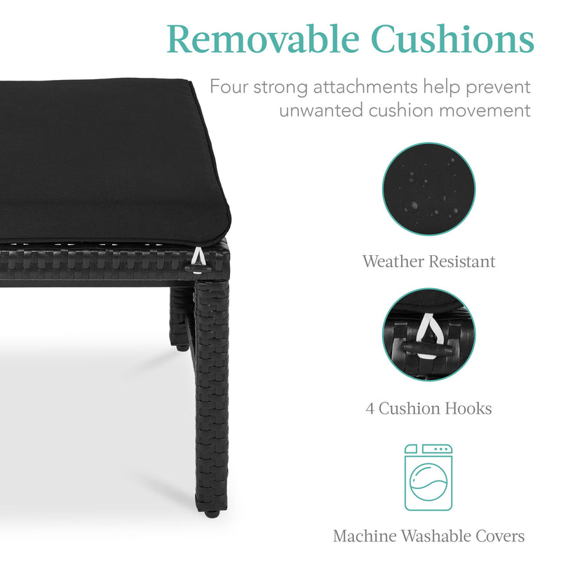 Set of 2 Multipurpose Wicker Ottomans w/ Removable Cushions, Steel Frame