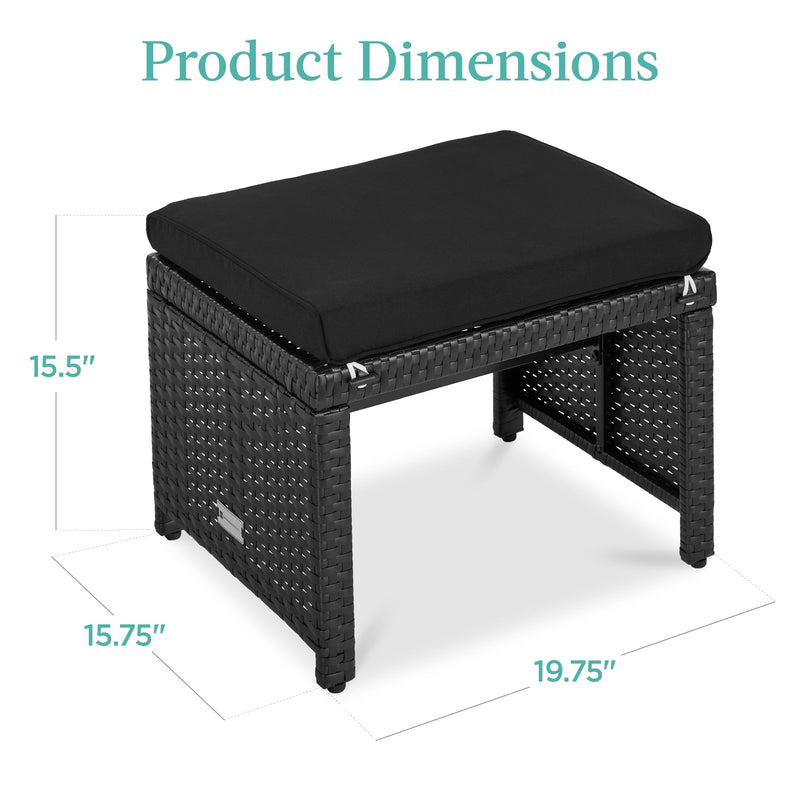 Set of 2 Multipurpose Wicker Ottomans w/ Removable Cushions, Steel Frame