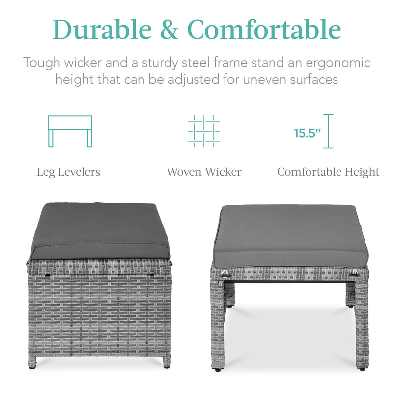 Set of 2 Multipurpose Wicker Ottomans w/ Removable Cushions, Steel Frame