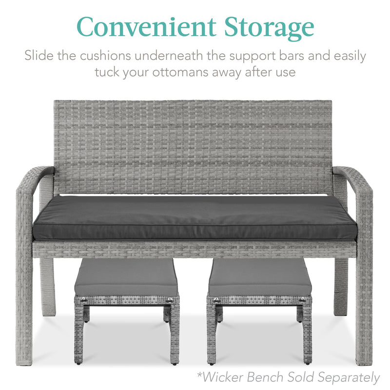Set of 2 Multipurpose Wicker Ottomans w/ Removable Cushions, Steel Frame
