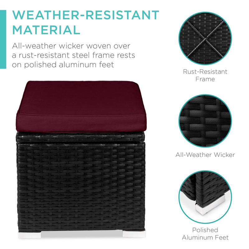 Set of 2 Wicker Ottomans, Multipurpose w/ Removable Cushions, Steel Frame