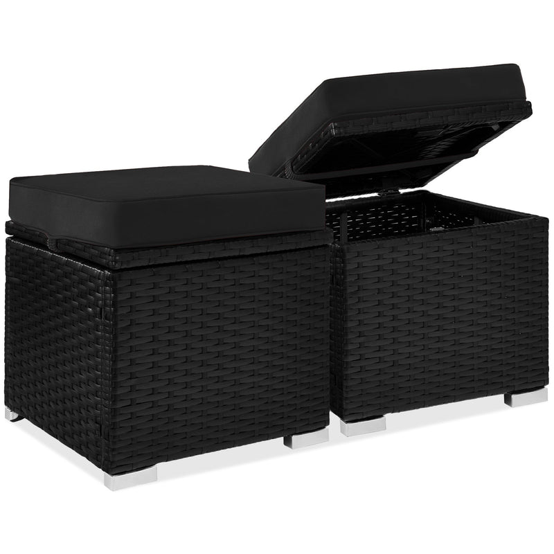 Set of 2 Wicker Ottomans, Multipurpose w/ Removable Cushions, Steel Frame