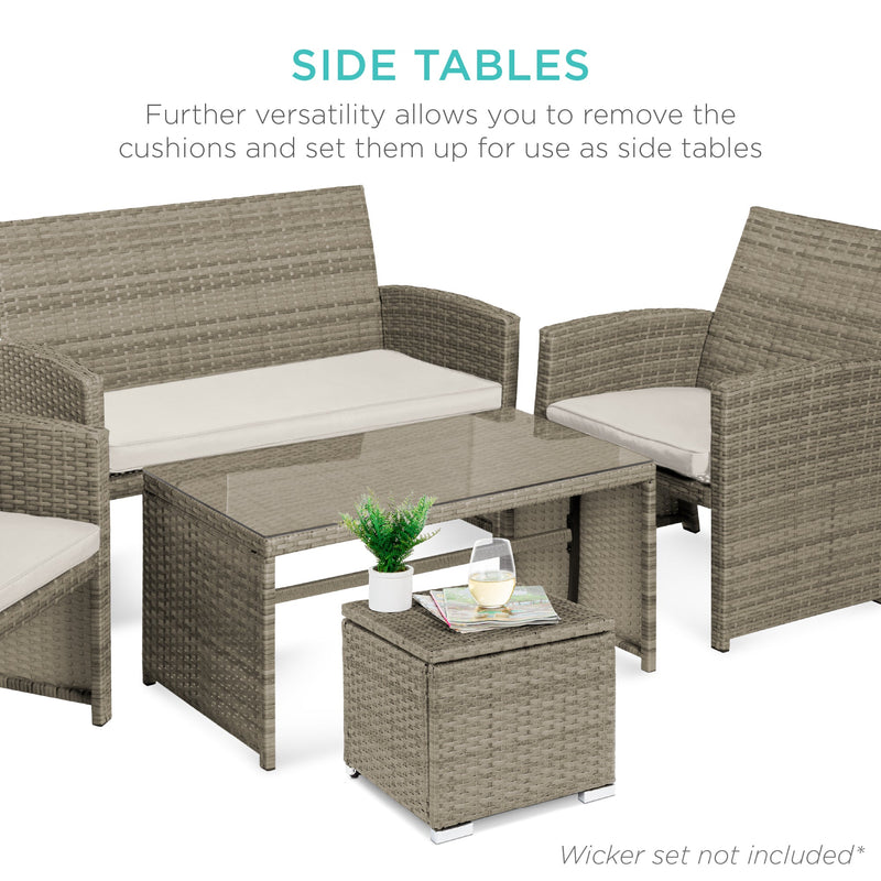 Set of 2 Wicker Ottomans, Multipurpose w/ Removable Cushions, Steel Frame