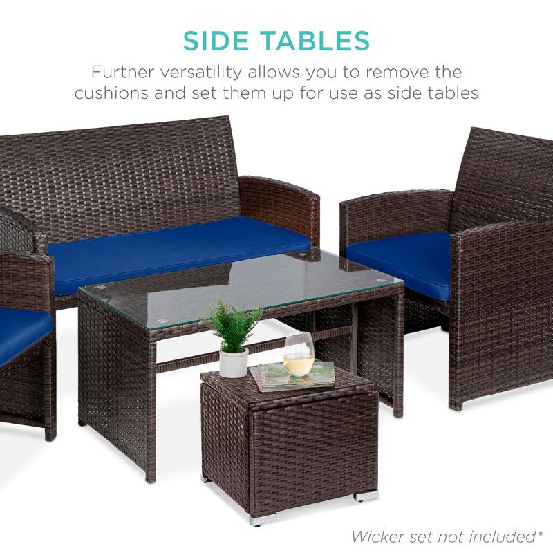Set of 2 Wicker Ottomans, Multipurpose w/ Removable Cushions, Steel Frame
