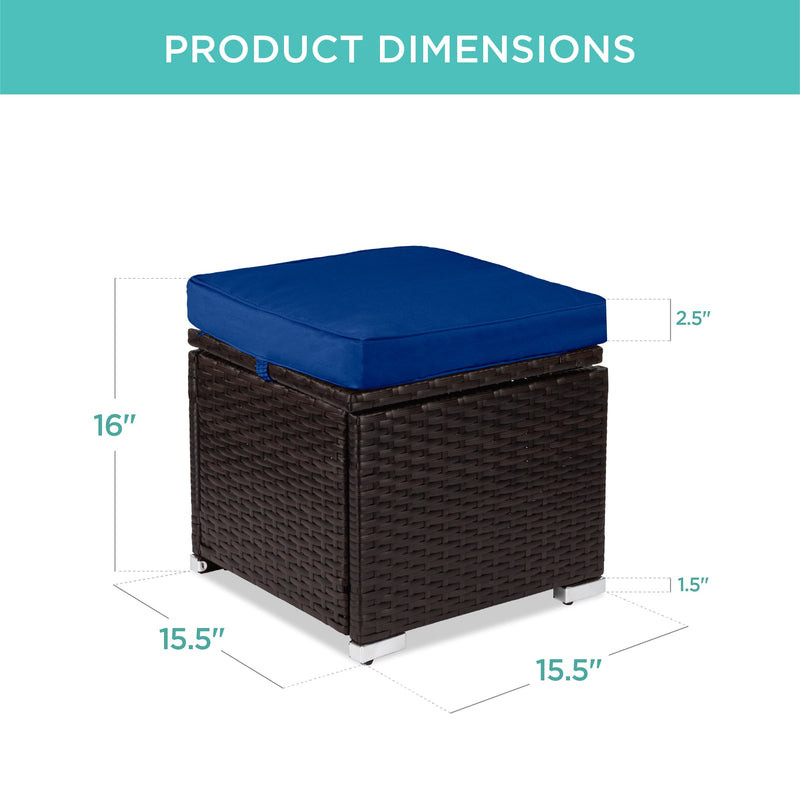 Set of 2 Wicker Ottomans, Multipurpose w/ Removable Cushions, Steel Frame