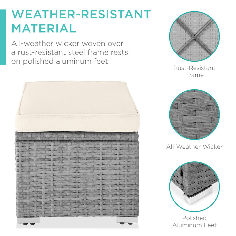 Set of 2 Wicker Ottomans, Multipurpose w/ Removable Cushions, Steel Frame