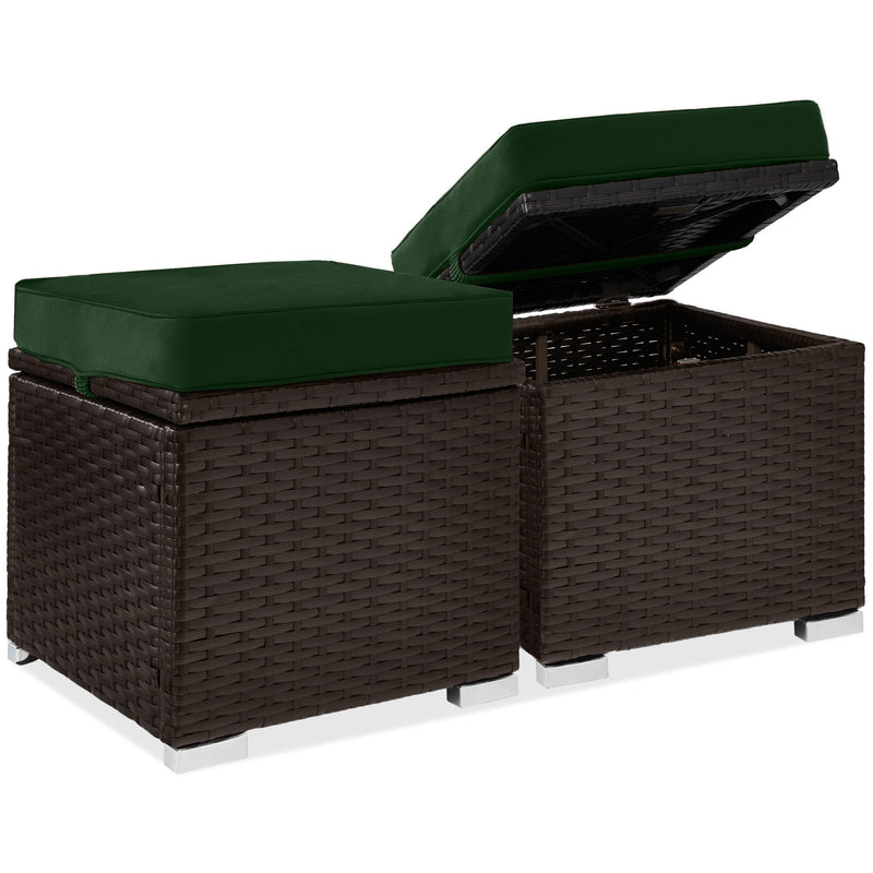Set of 2 Wicker Ottomans, Multipurpose w/ Removable Cushions, Steel Frame