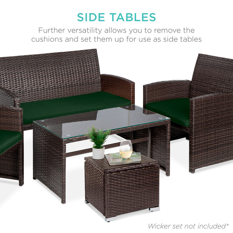 Set of 2 Wicker Ottomans, Multipurpose w/ Removable Cushions, Steel Frame