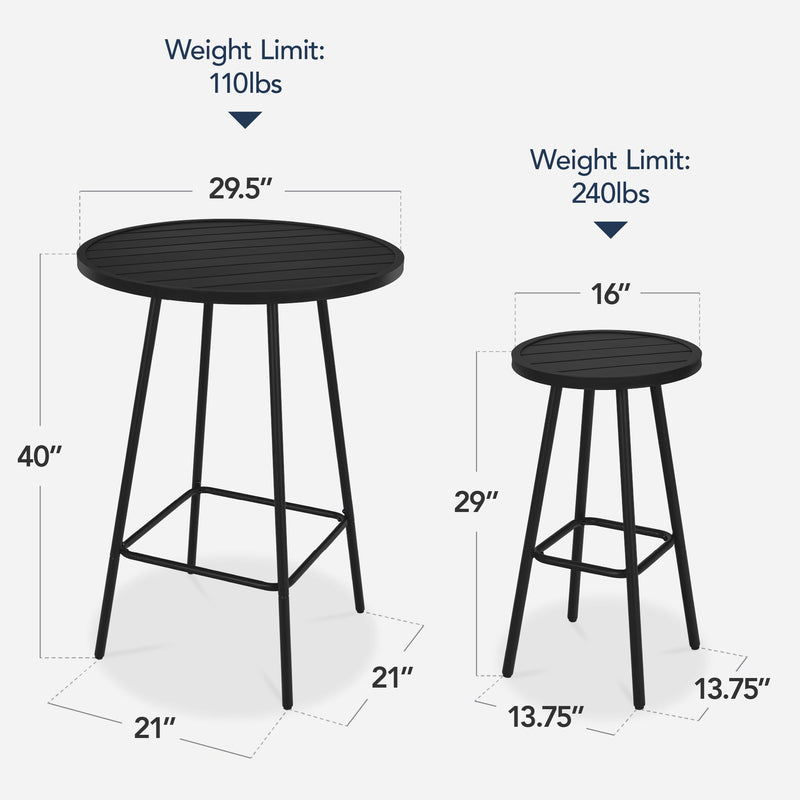 3-Piece Patio Bar Height Bistro Set w/ Backless Stools, Slatted Design