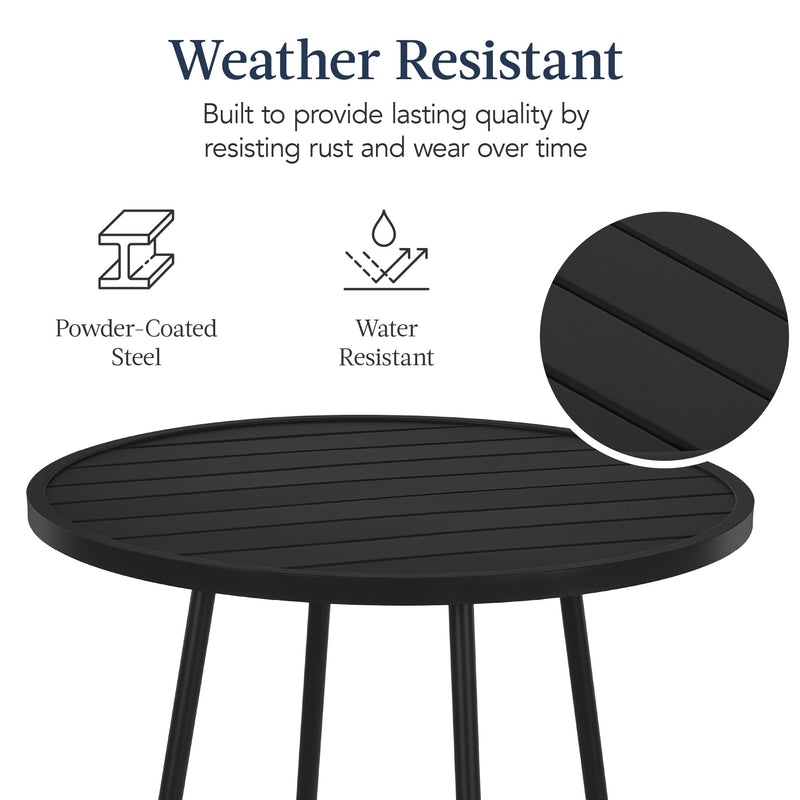 3-Piece Patio Bar Height Bistro Set w/ Backless Stools, Slatted Design