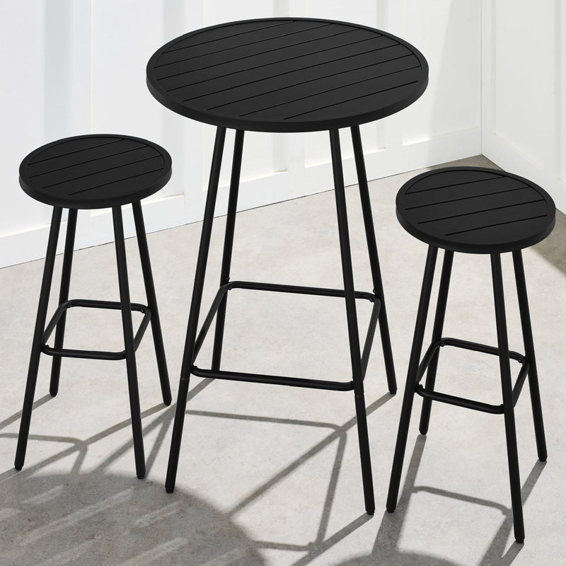 3-Piece Patio Bar Height Bistro Set w/ Backless Stools, Slatted Design