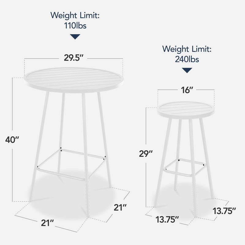 3-Piece Patio Bar Height Bistro Set w/ Backless Stools, Slatted Design