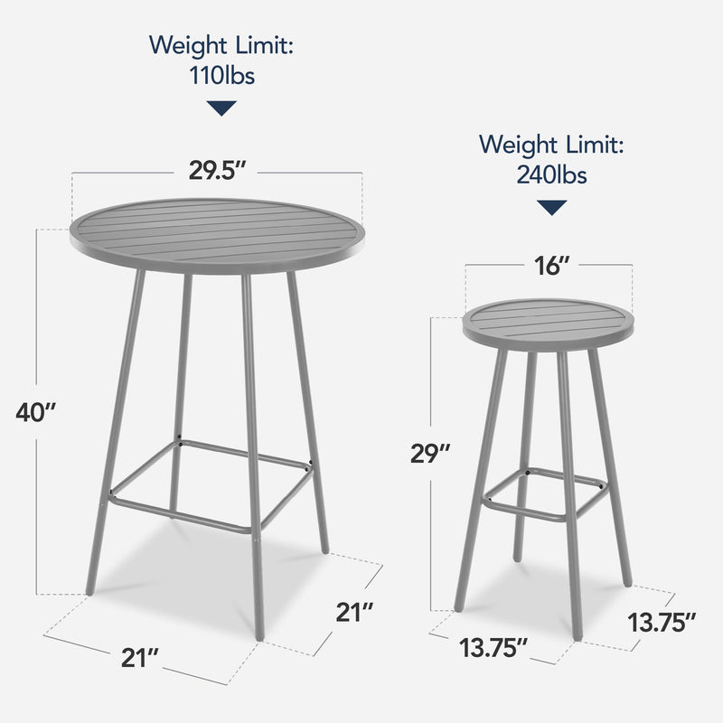 3-Piece Patio Bar Height Bistro Set w/ Backless Stools, Slatted Design