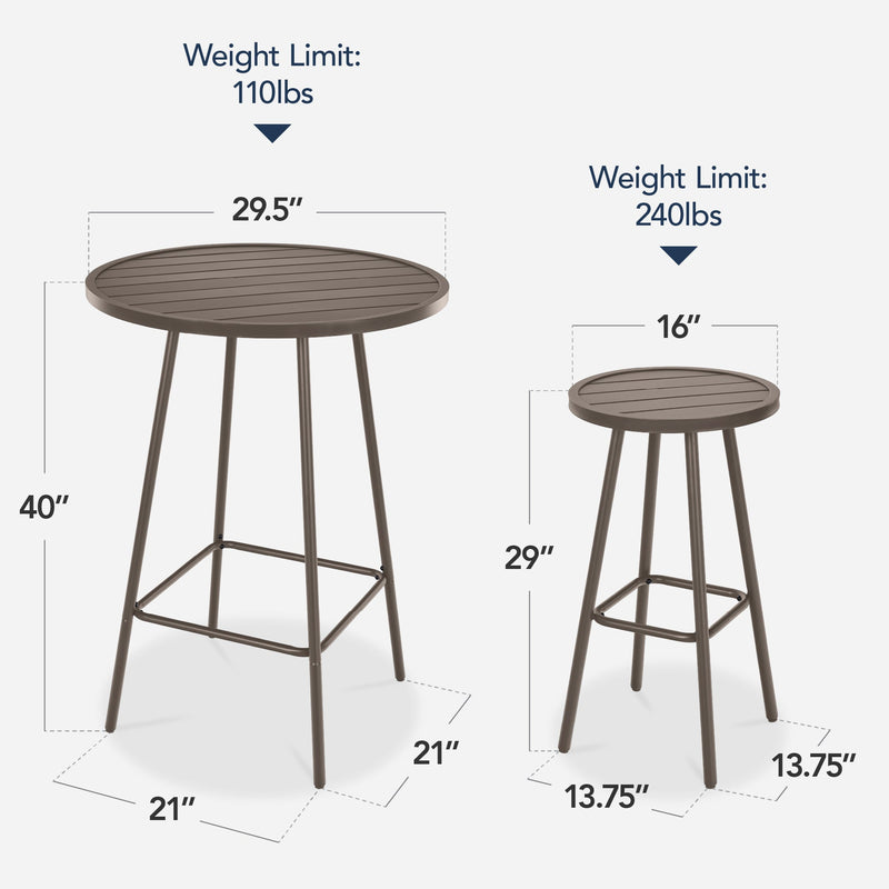 3-Piece Patio Bar Height Bistro Set w/ Backless Stools, Slatted Design