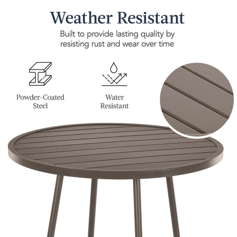 3-Piece Patio Bar Height Bistro Set w/ Backless Stools, Slatted Design