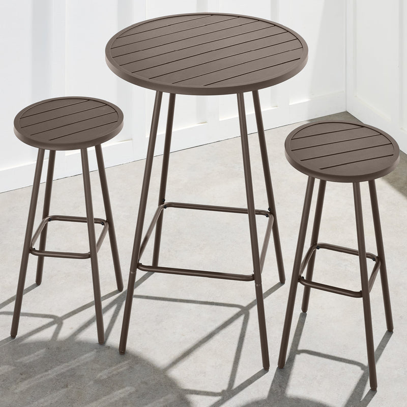 3-Piece Patio Bar Height Bistro Set w/ Backless Stools, Slatted Design