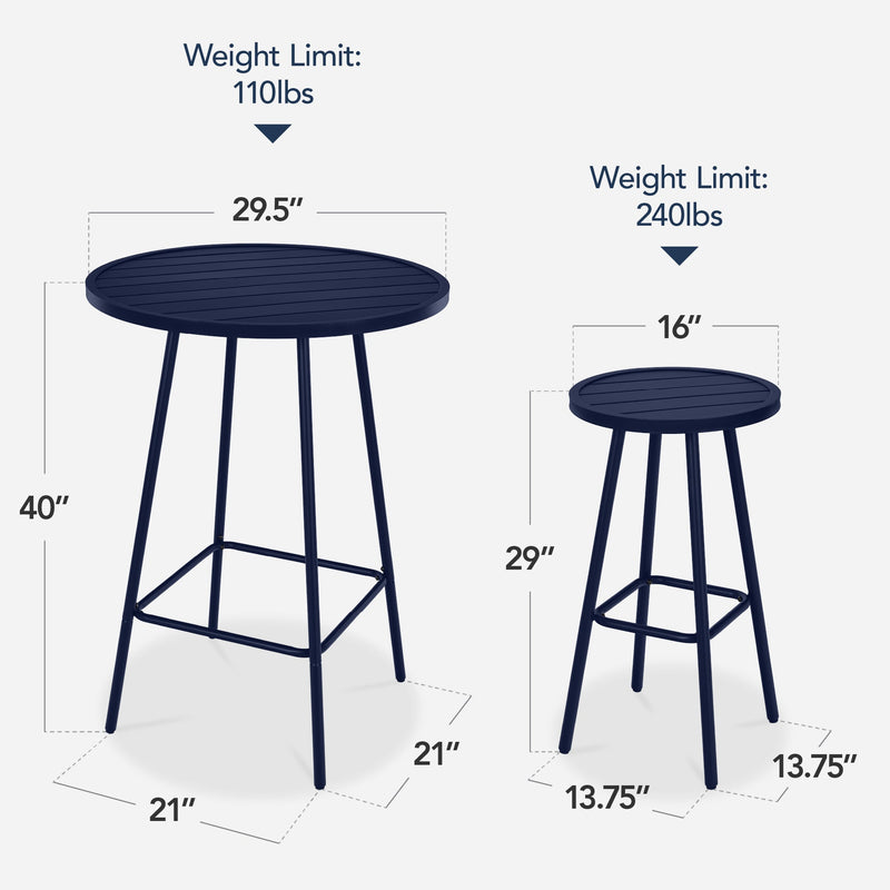 3-Piece Patio Bar Height Bistro Set w/ Backless Stools, Slatted Design