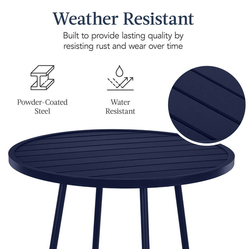 3-Piece Patio Bar Height Bistro Set w/ Backless Stools, Slatted Design