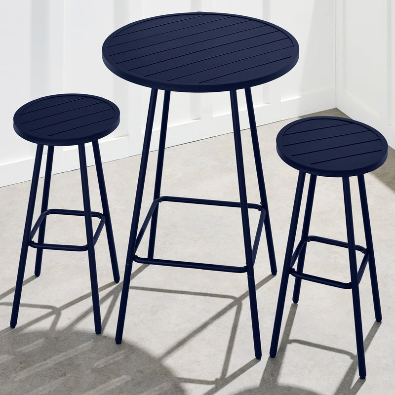 3-Piece Patio Bar Height Bistro Set w/ Backless Stools, Slatted Design