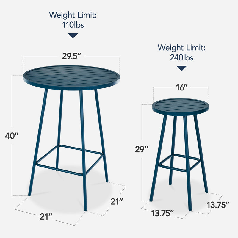 3-Piece Patio Bar Height Bistro Set w/ Backless Stools, Slatted Design