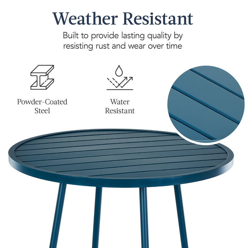 3-Piece Patio Bar Height Bistro Set w/ Backless Stools, Slatted Design