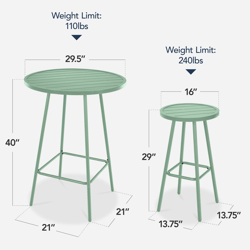 3-Piece Patio Bar Height Bistro Set w/ Backless Stools, Slatted Design