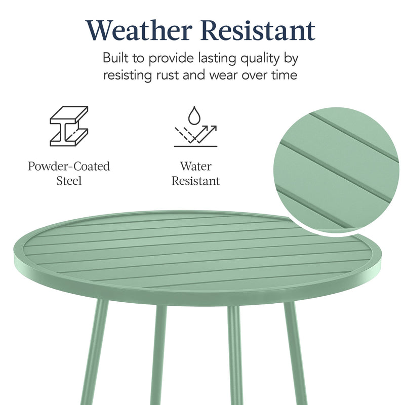 3-Piece Patio Bar Height Bistro Set w/ Backless Stools, Slatted Design