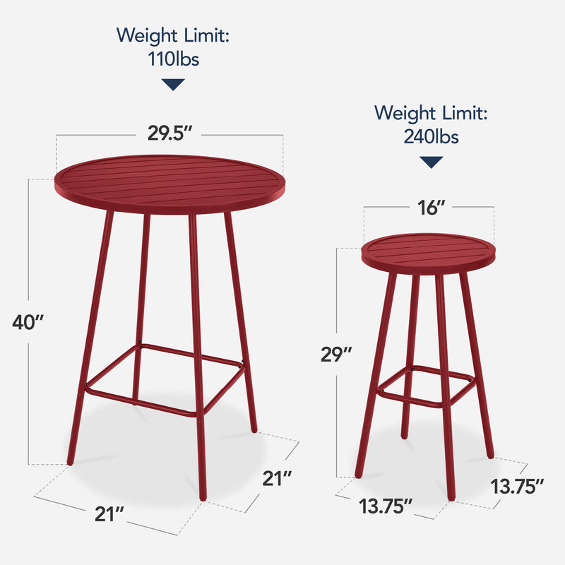 3-Piece Patio Bar Height Bistro Set w/ Backless Stools, Slatted Design