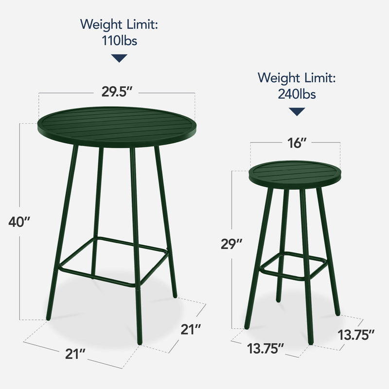 3-Piece Patio Bar Height Bistro Set w/ Backless Stools, Slatted Design