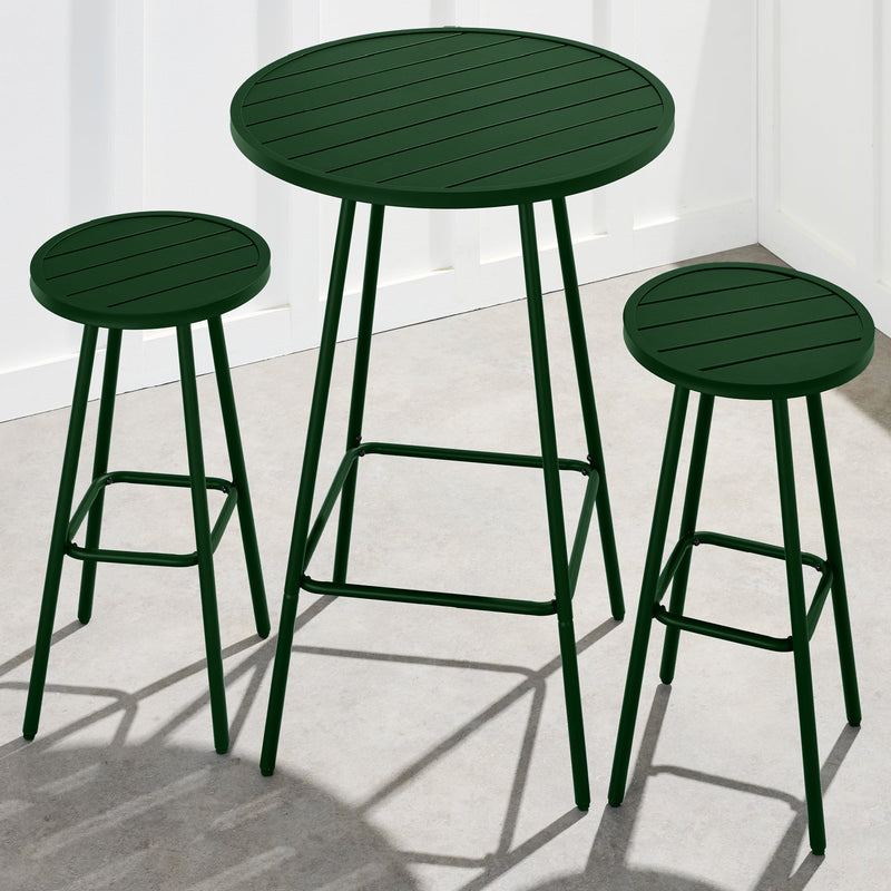 3-Piece Patio Bar Height Bistro Set w/ Backless Stools, Slatted Design