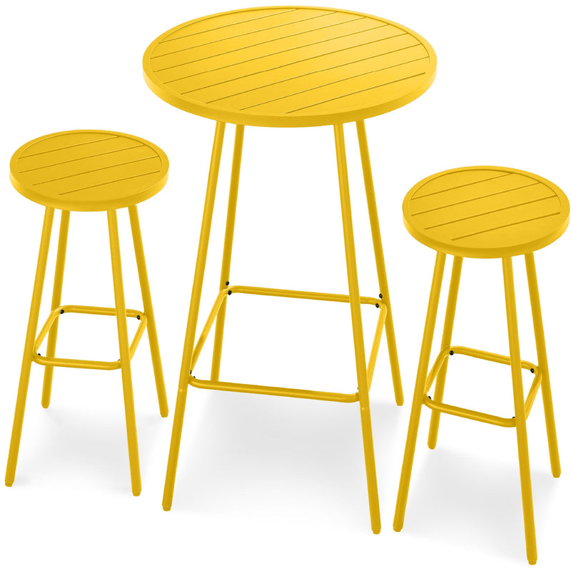 3-Piece Patio Bar Height Bistro Set w/ Backless Stools, Slatted Design
