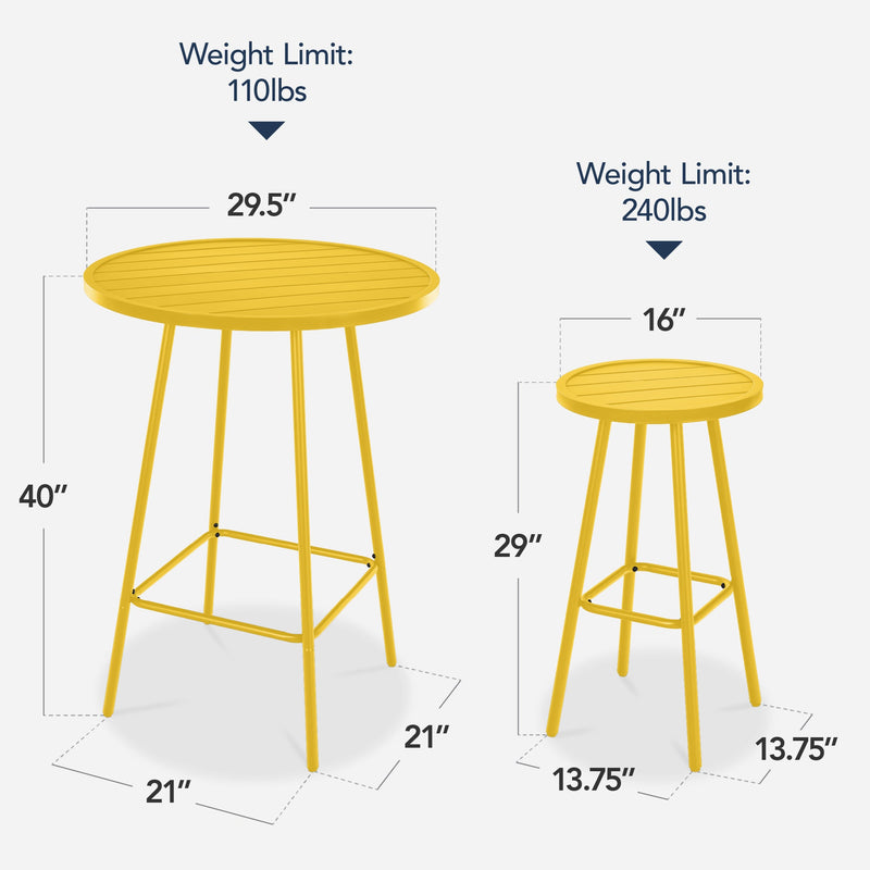 3-Piece Patio Bar Height Bistro Set w/ Backless Stools, Slatted Design