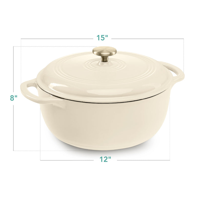 Cast-Iron Dutch Oven Kitchen Cookware w/ Enamel, Handles - 7.5qt