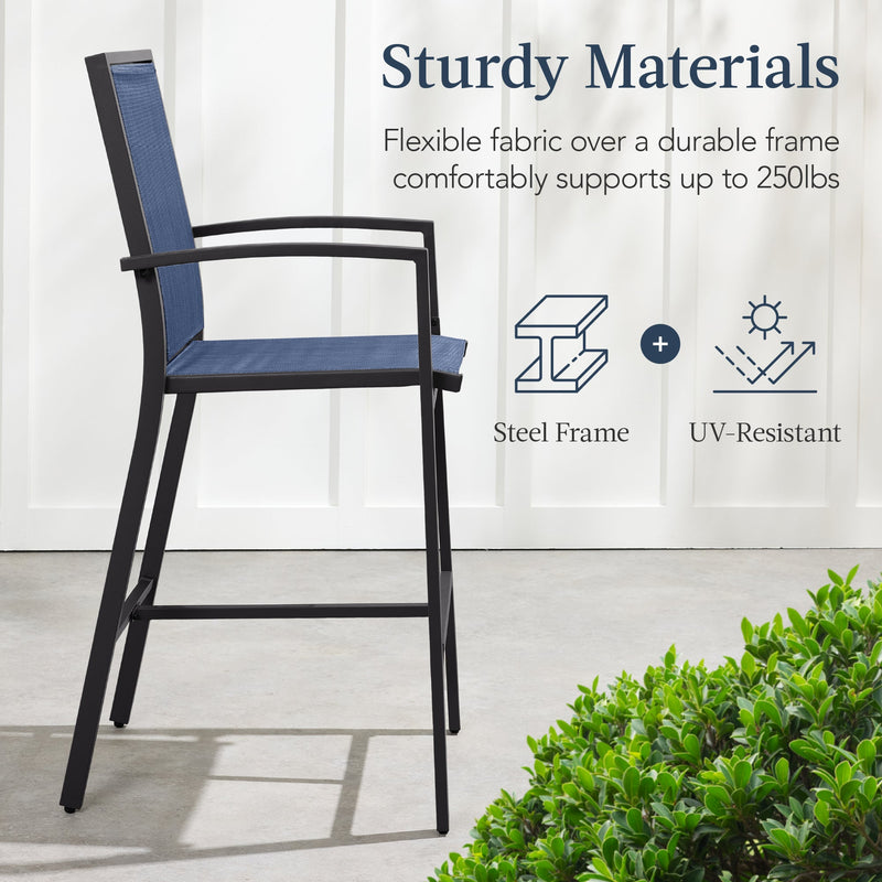 Set of 2 Outdoor Barstools, Patio Chairs w/ Footrests, All-Weather Mesh